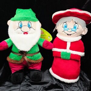 Kellytoy Sugar Loaf Toys Stuffed Green Elf & Mrs Claus Plush Dolls Set
